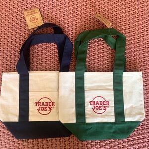 Trader Joe's Canvas MINI Tote Bag Set - Green and Navy